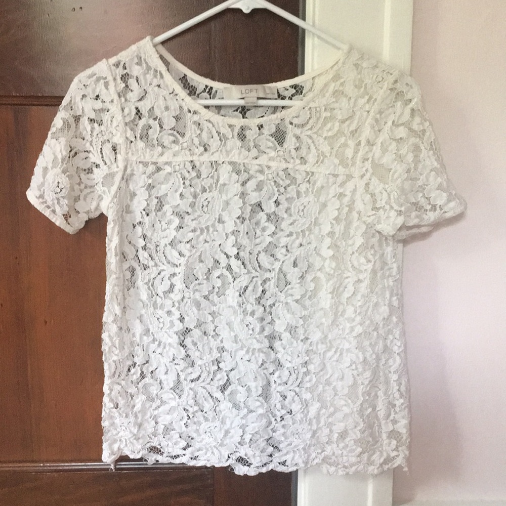 LOFT White/cream Lace Short-Sleeve Blouse